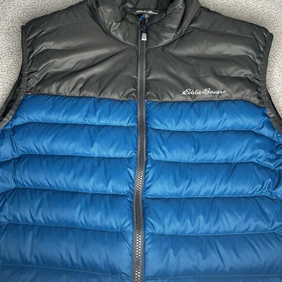 Eddie Bauer Vest Mens Large Blue Gray Down Puffer Quilted Insulated Zip Pockets - Picture 1 of 16